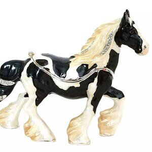 Gypsy Vanner Horse Hinged Trinket / Jewelry Box Pewter Bejeweled Kingspoint NWB